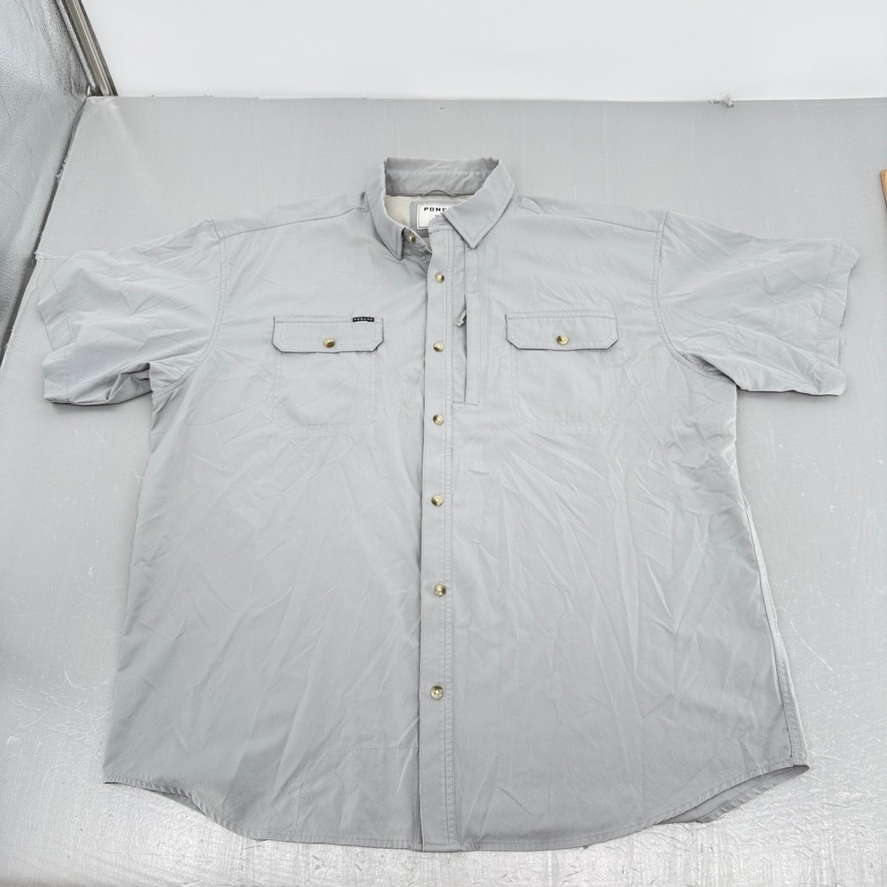 Poncho Outdoors Mens XL Reg Fit Short Sleeve Fishing Shirt Grey Magnetic Pkts
